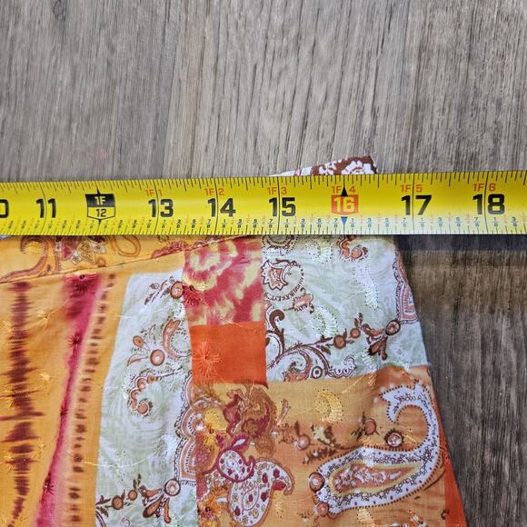 Vtg Patchwork Midi Skirt Women 14 Orange Floral Paisley Embroidered Hippie Retro - Picture 8 of 10